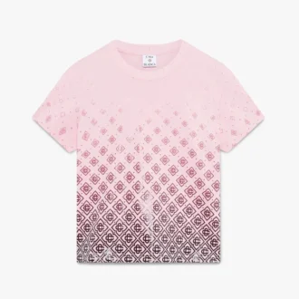 Aubergine-farvet T-shirt med kort ærme og monogram i farveovergang