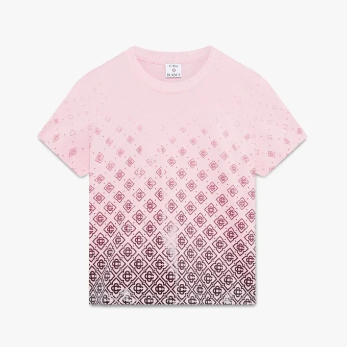 Aubergine-farvet T-shirt med kort ærme og monogram i farveovergang
