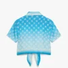 Blå gradient-monogram-knudet, kort silke-skjorte Blå gradient-monogram-knudet, kort silke-skjorte
