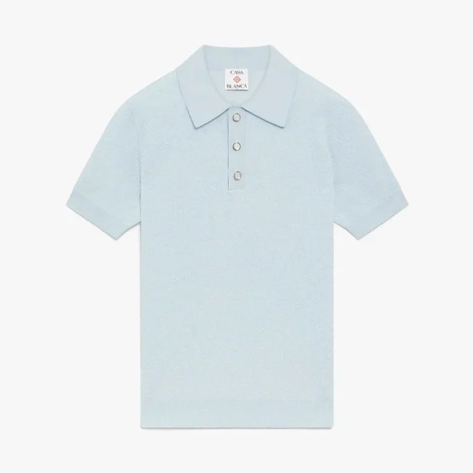 Blå Pointelle Monogram kortærmet poloshirt