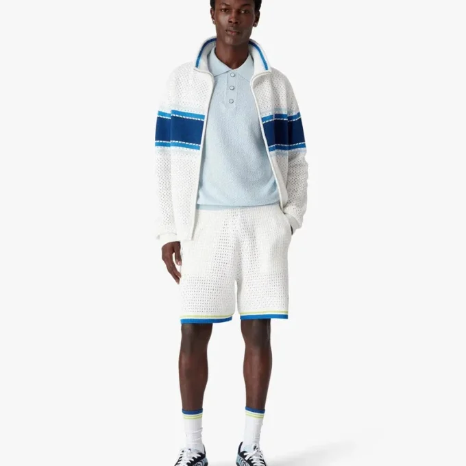 Blå Pointelle Monogram kortærmet poloshirt