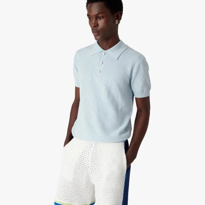 Blå Pointelle Monogram kortærmet poloshirt
