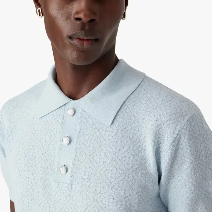 Blå Pointelle Monogram kortærmet poloshirt
