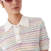 Blomsterstribet bomulds-hæklet Poloshirt