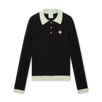 Bouclé-poloskjorte med lange ærmer