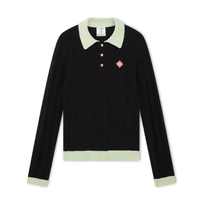 Bouclé-poloskjorte med lange ærmer