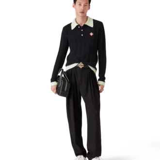 Bouclé-poloskjorte med lange ærmer