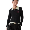 Bouclé-poloskjorte med lange ærmer