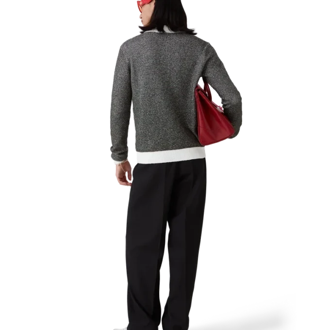 Bouclé-stribet langærmet poloshirt