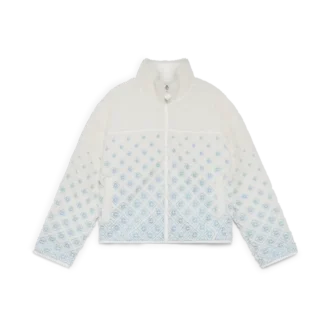 Broderet kort fleecejakke med monogram i farveovergang