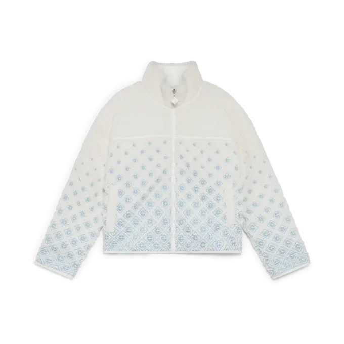 Broderet kort fleecejakke med monogram i farveovergang