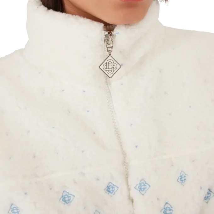 Broderet kort fleecejakke med monogram i farveovergang