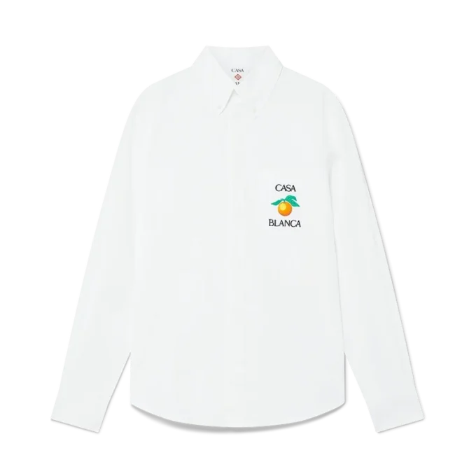 Broderet orange Oxford-skjorte