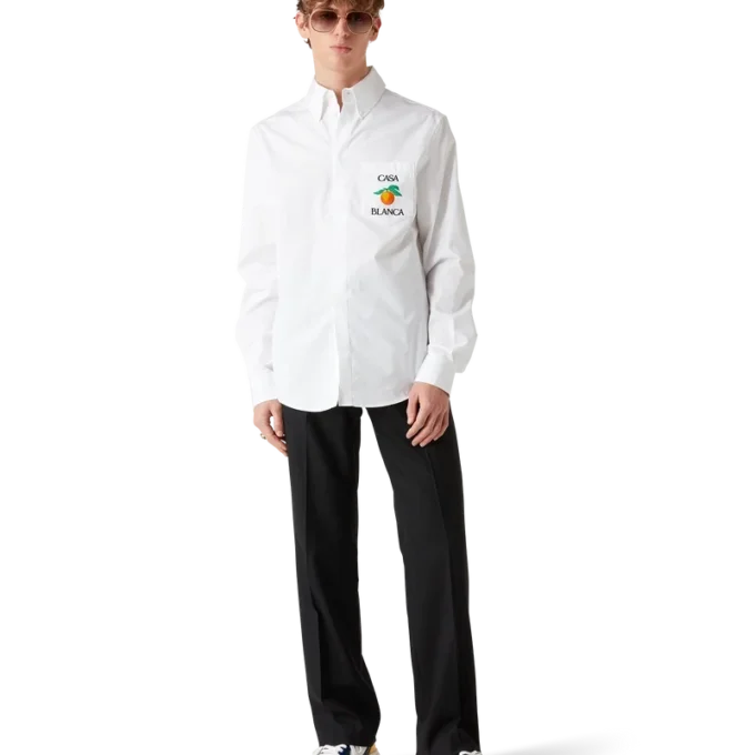 Broderet orange Oxford-skjorte
