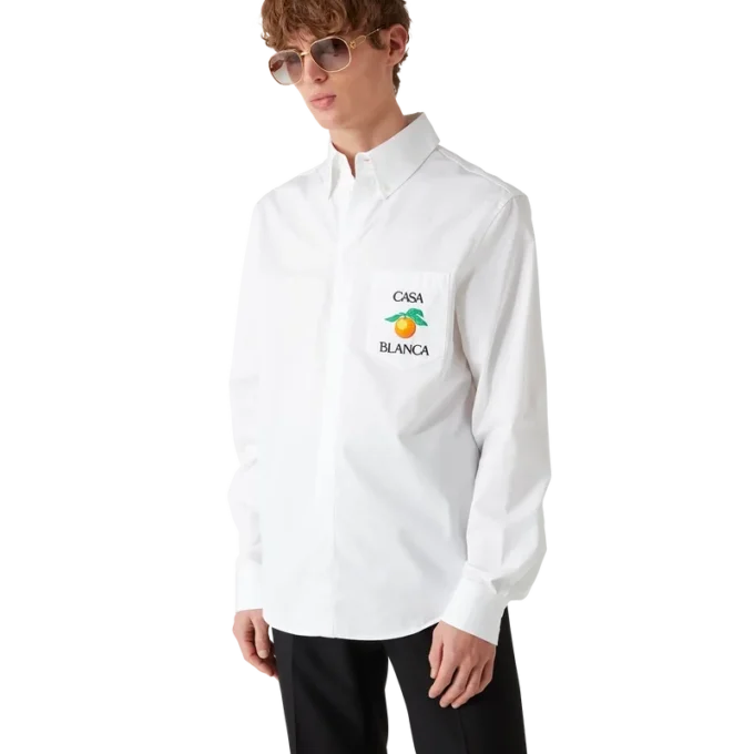 Broderet orange Oxford-skjorte