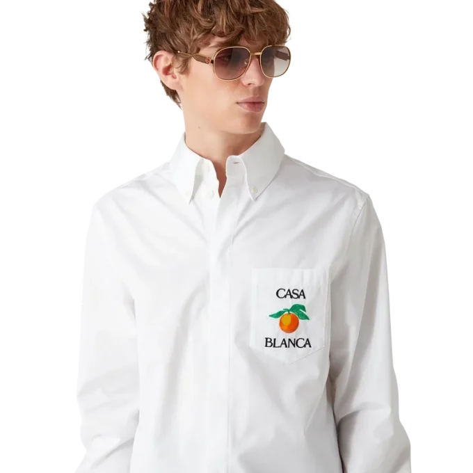 Broderet orange Oxford-skjorte