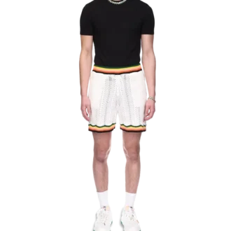 Chevron-shorts med blonder