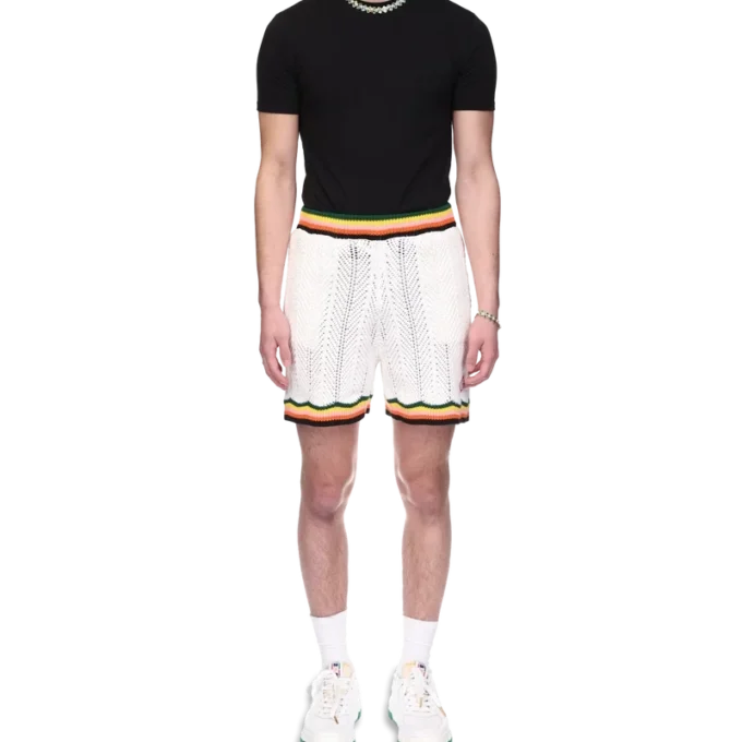 Chevron-shorts med blonder