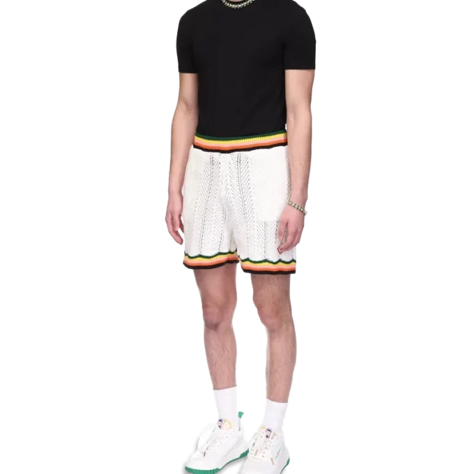 Chevron-shorts med blonder