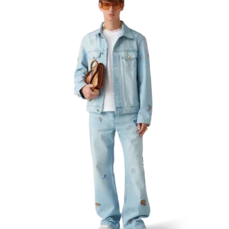Denimjakke med broderet motiv