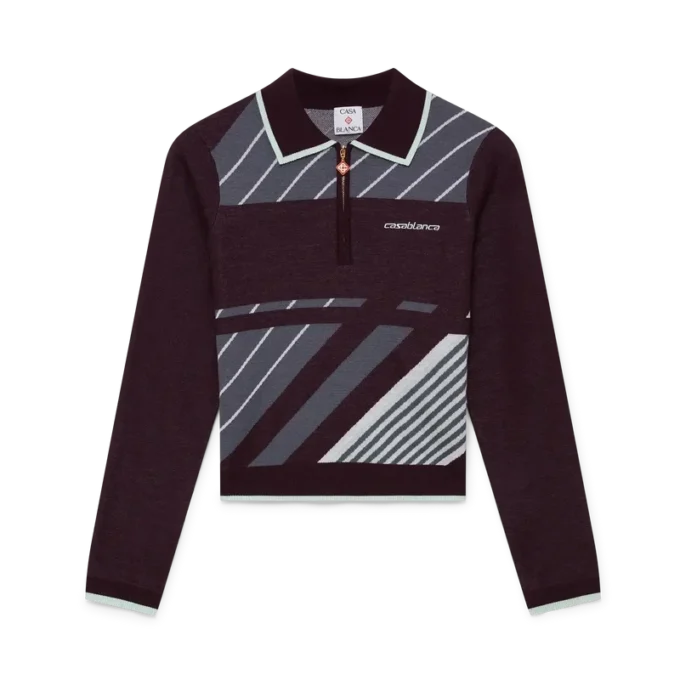 Diagonal Tennis Merino langærmet poloshirt