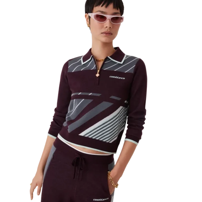 Diagonal Tennis Merino langærmet poloshirt