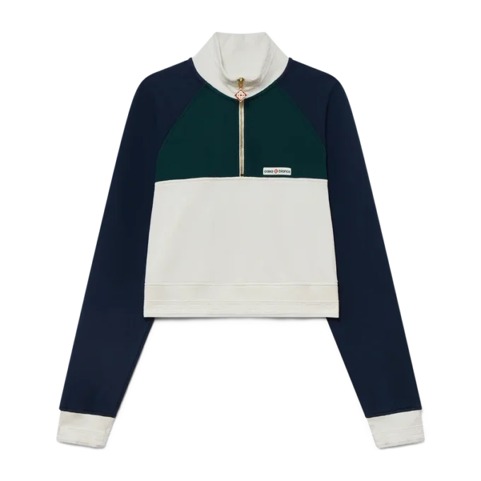 Farveblokket kort sweatshirt med kvartlængde lynlås