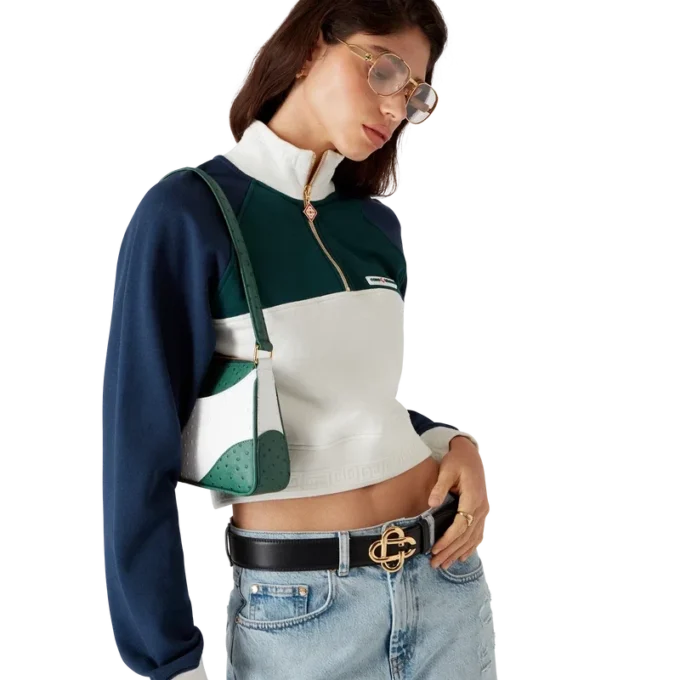 Farveblokket kort sweatshirt med kvartlængde lynlås
