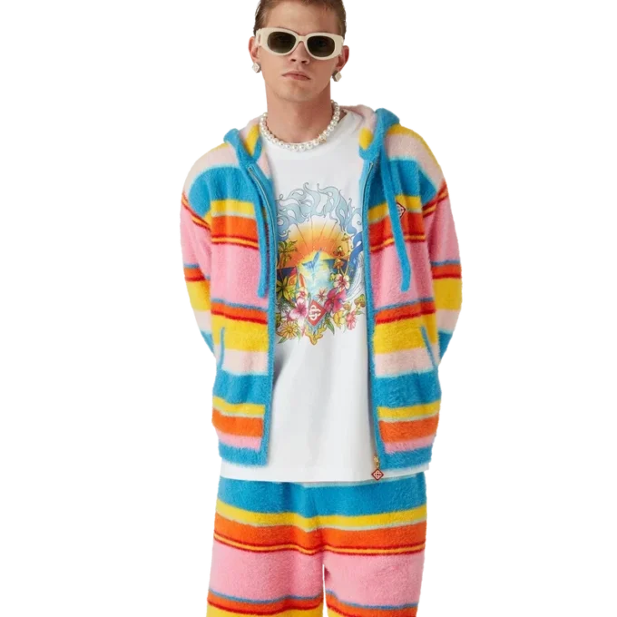 Fluffy Stripe Oversized Hooded Sweatshirt