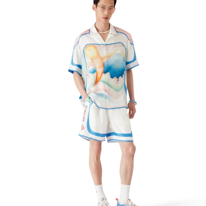 Fuji Dream kortærmet silke-skjorte med shorts