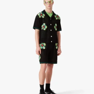 Glitch Orchid broderet kortærmet hæklet skjorte
