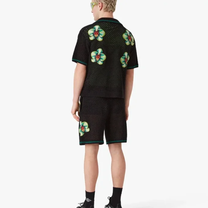Glitch Orchid broderet kortærmet hæklet skjorte