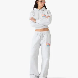 Grå broderede cropped sweatpants