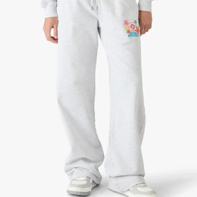 Grå broderede cropped sweatpants