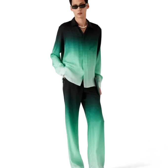 Gradient Ping Pong Jacquard langærmet silke-skjorte Gradient Ping Pong Jacquard langærmet silke-skjorte
