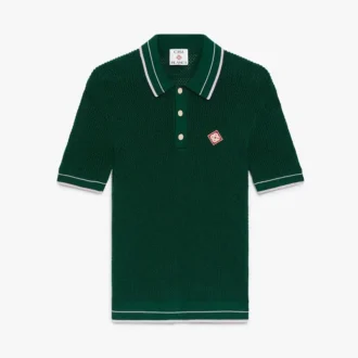 Grøn hæklet polo-shirt med korte ærmer