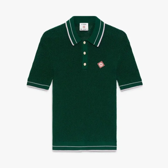 Grøn hæklet polo-shirt med korte ærmer