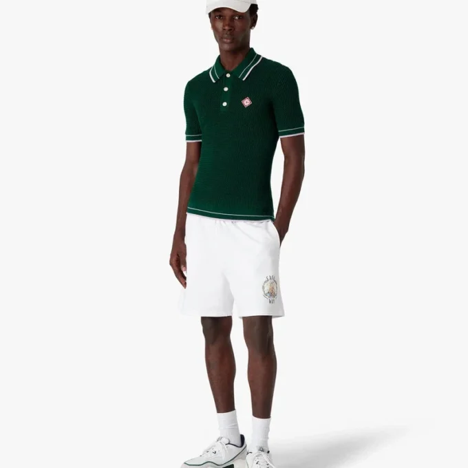 Grøn hæklet polo-shirt med korte ærmer