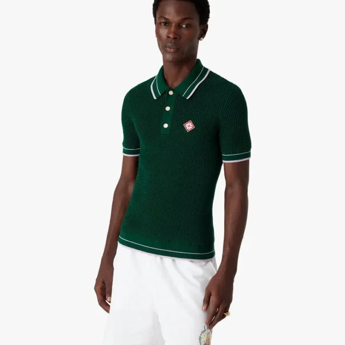 Grøn hæklet polo-shirt med korte ærmer