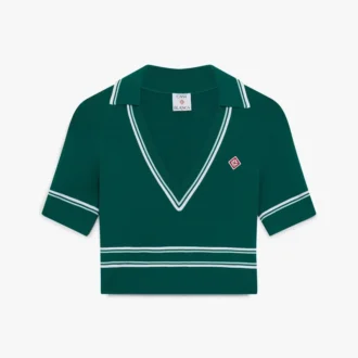 Grøn, kort strikket poloshirt