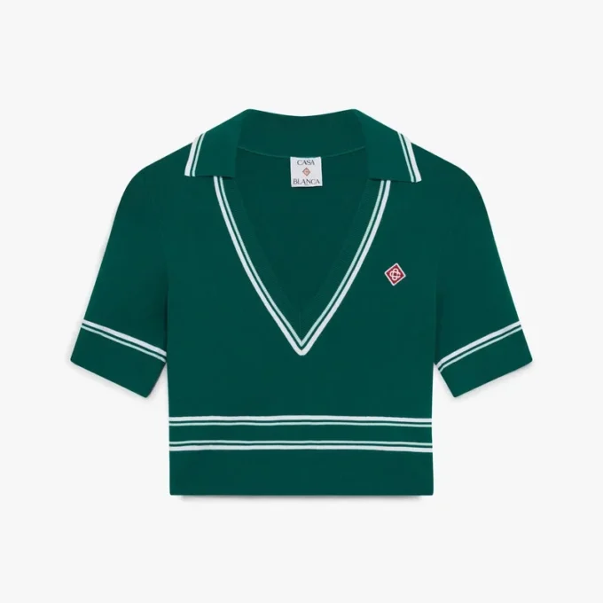 Grøn, kort strikket poloshirt