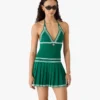 Grøn plisseret halterneck-minikjole