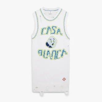 Hvid håndstrikket mini-tanktopkjole