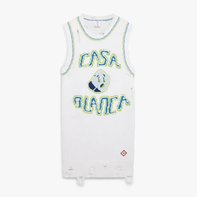 Hvid håndstrikket mini-tanktopkjole Hvid håndstrikket mini-tanktopkjole