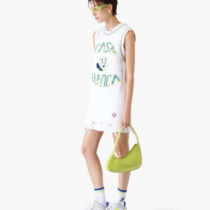 Hvid håndstrikket mini-tanktopkjole Hvid håndstrikket mini-tanktopkjole