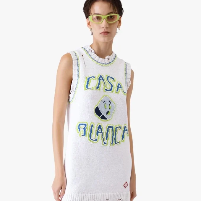 Hvid håndstrikket mini-tanktopkjole Hvid håndstrikket mini-tanktopkjole