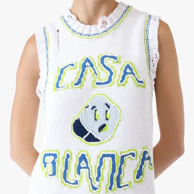 Hvid håndstrikket mini-tanktopkjole Hvid håndstrikket mini-tanktopkjole