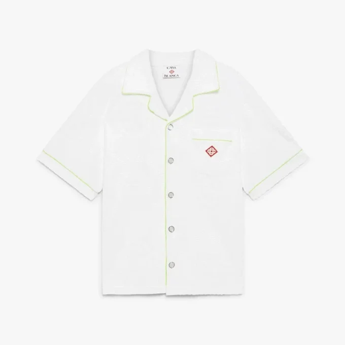 Hvid kortærmet skjorte i frotté med monogram