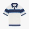 Hvid og blå stribet mesh-poloshirt med korte ærmer