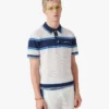 Hvid og blå stribet mesh-poloshirt med korte ærmer
